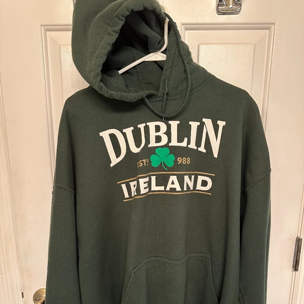 Gildan Activewear Dublin Ireland Hoodie 2XL Green Cotton Blend